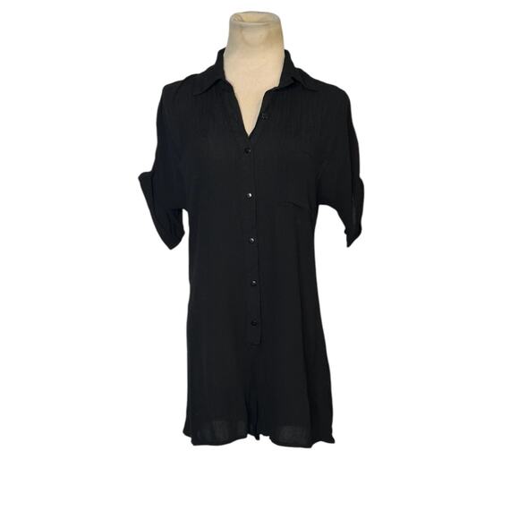 Nasty Gal black short cuffed sleeves buttoned romper size 4 - Picture 10 of 10